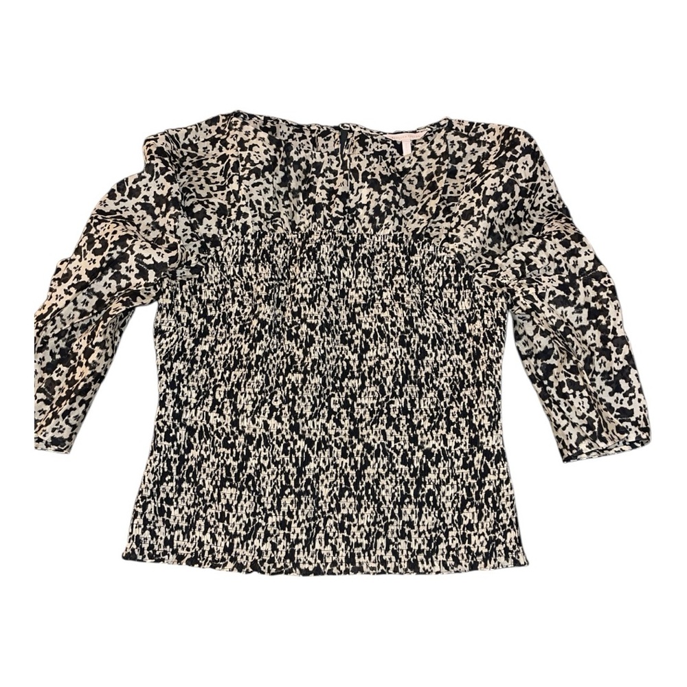 NWOT Rebecca Taylor 3/4 inch sleeve Smock Top. Size Large. Ivory/Black.